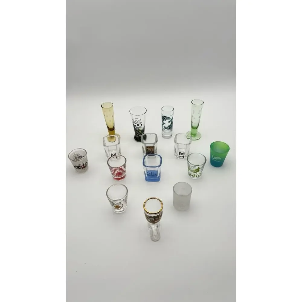 Vintage Shot Glasses Various Destinations Vacation Spots Lot Of 15. VG Condition